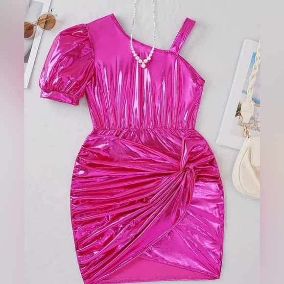 Other - Hot Pink Girls Metallic Foil Dress